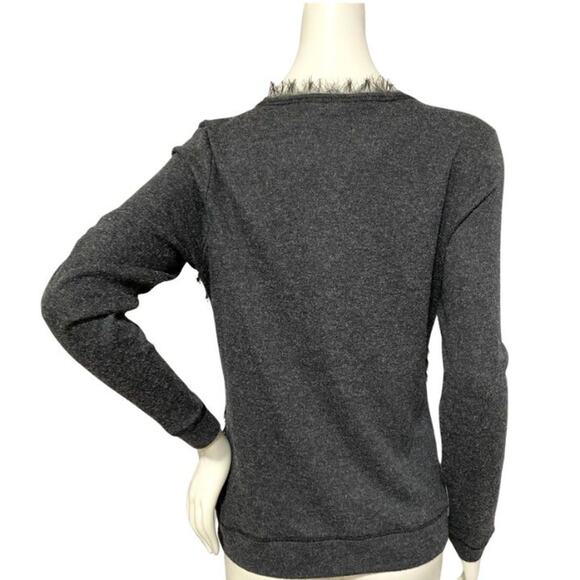 Simply Vera Wang  Charcoal Gray Fringe Button-Up Sweater Size Medium - Picture 3 of 4